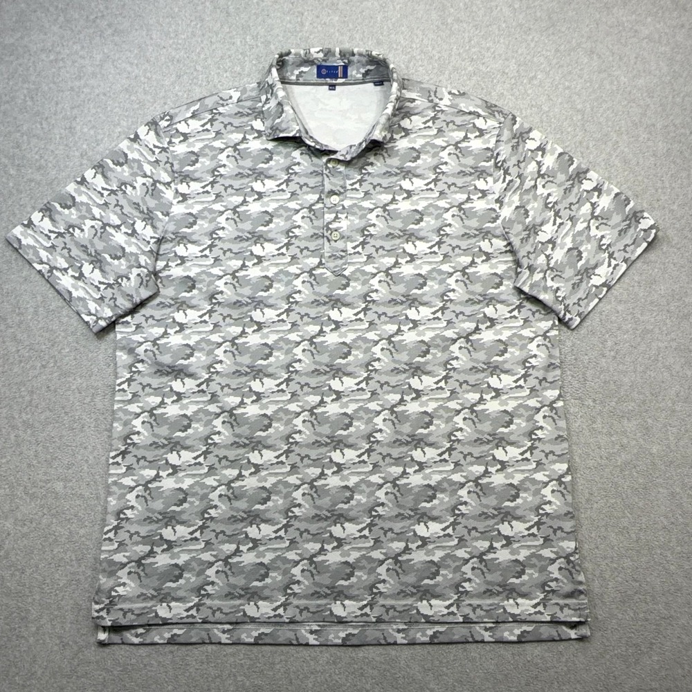Stitch Polo Shirt Mens M L Gray Camo Print Golf Performance Stretch Tech Knit